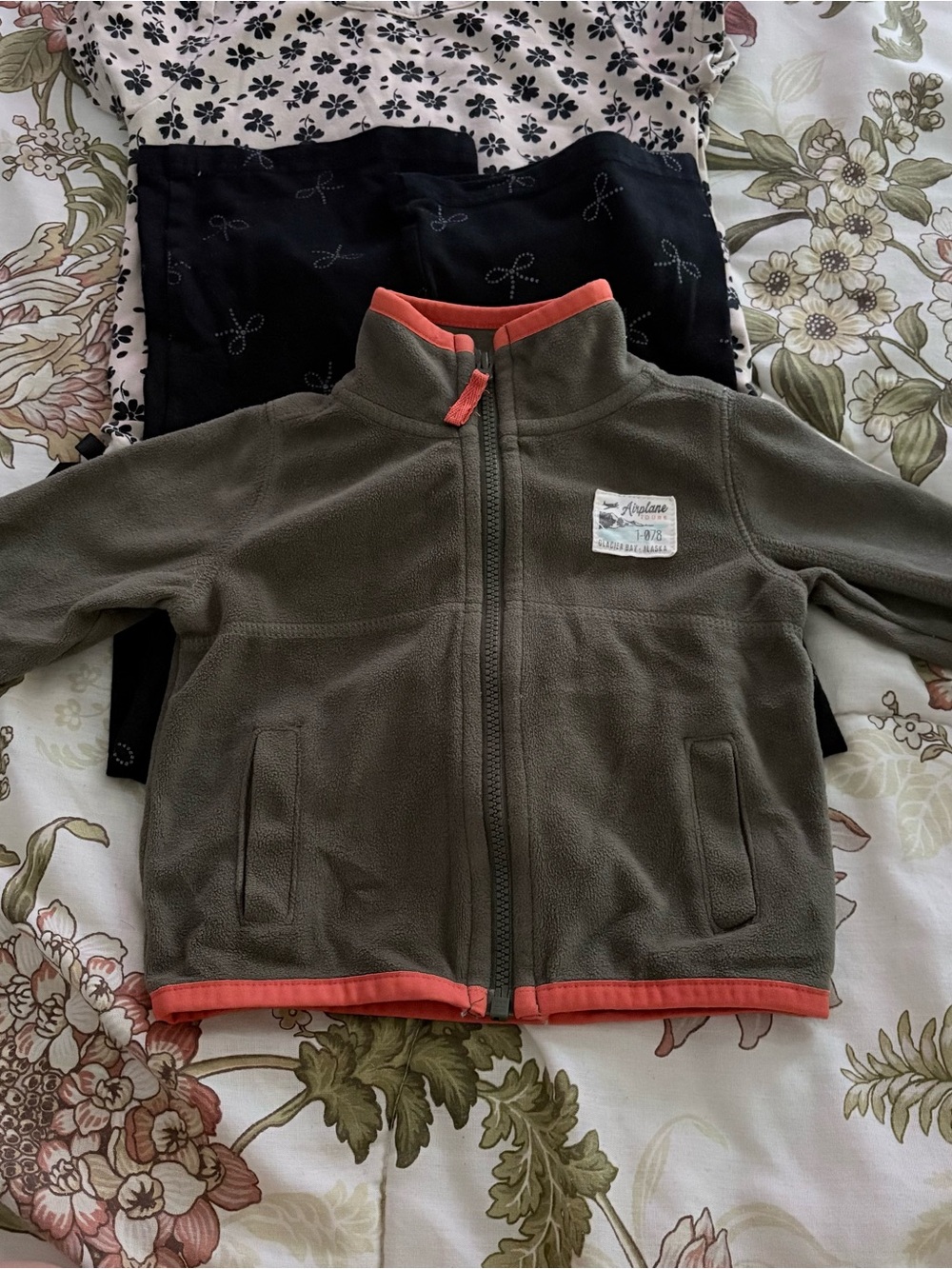Carter's Olive Green Fleece Jacket with Coral Trim
